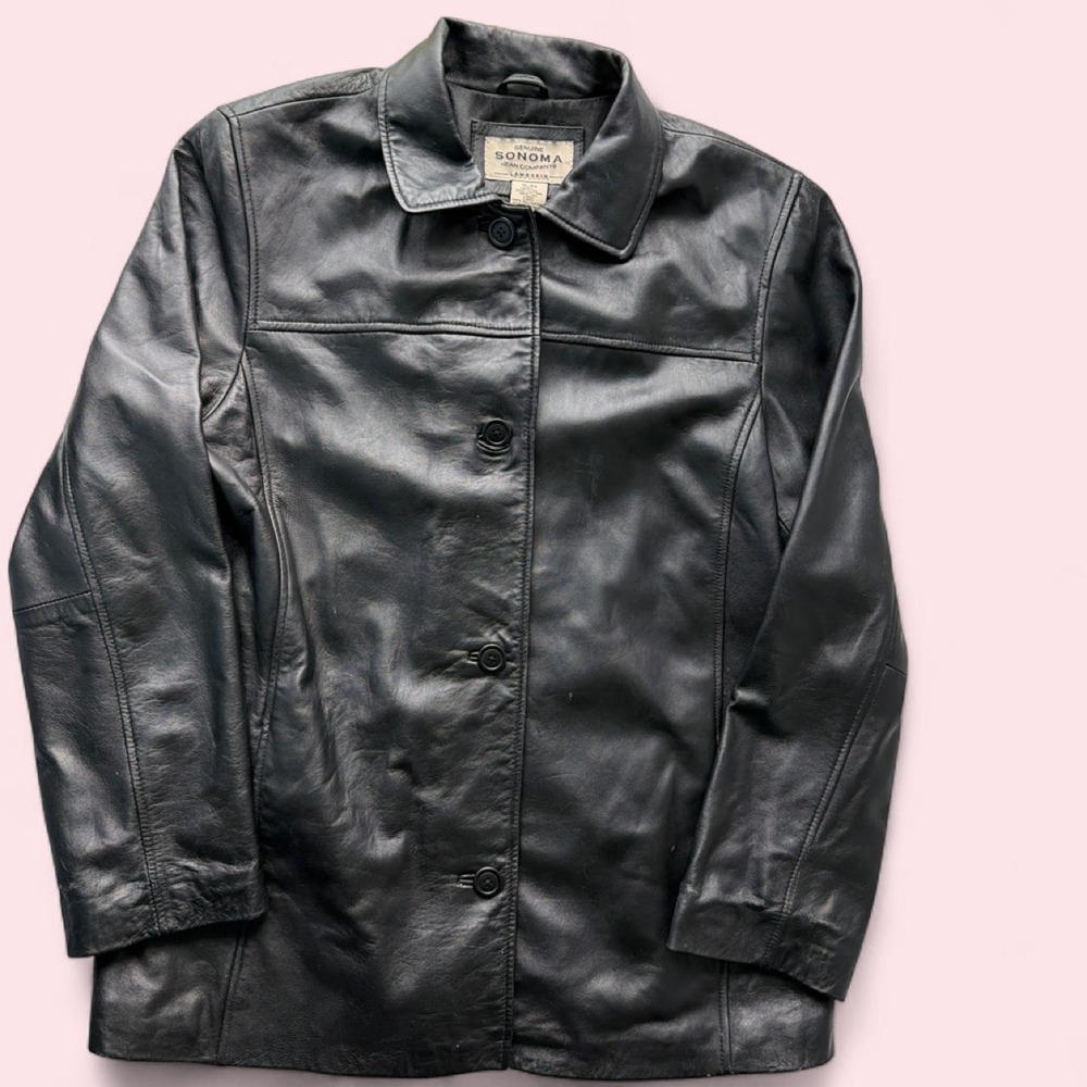 vintage Sonoma Jean Company black lambskin leather button-front jacket Size xl
